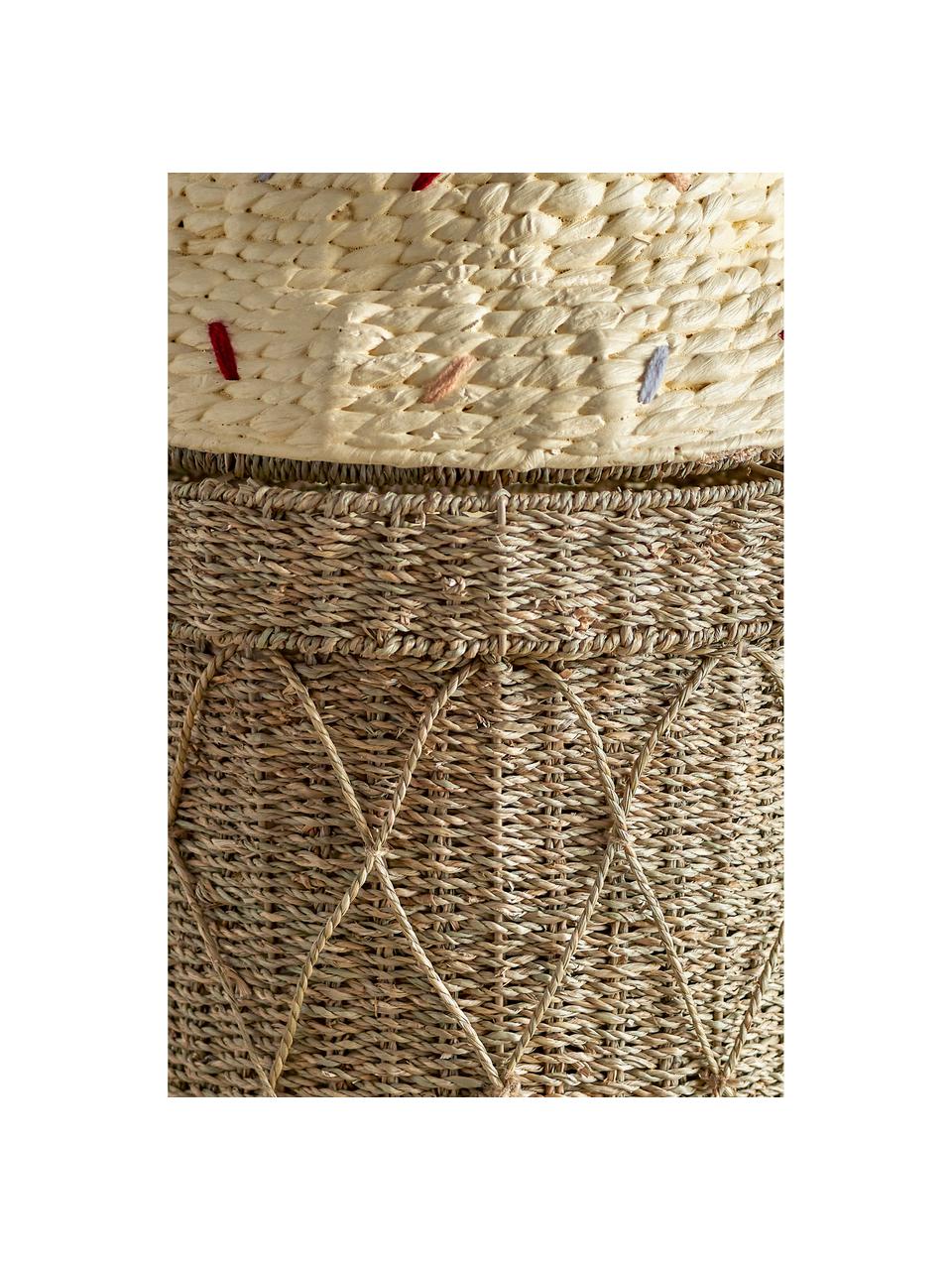 Panier de rangement avec couvercle Cillie, Jacinthe d'eau, jonc de mer, métal, enduit, Blanc crème, beige, Ø 40 x haut. 72 cm