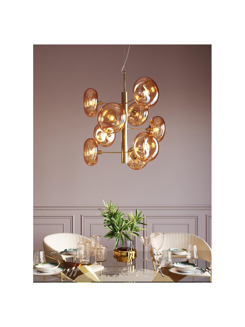Hanglamp Headlight, Baldakijn: gecoat metaal, Goudkleurig, amberkleurig, Ø 53 x H 155 cm