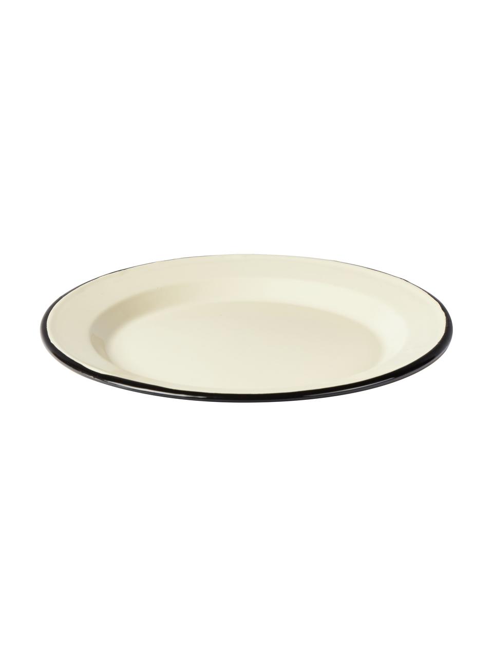 Assiette plate émaillée avec bord peint à la main Ginger, 2 élém., Métal avec revêtement en émail, Couleur crème, noir, Ø 26 x haut. 2 cm