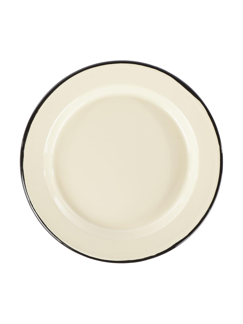 Plytký tanier s ručne maľovaným okrajom Ginger, 2 ks, Kov so smaltovaným povrchom, Krémová, čierna, Ø 26 x V 2 cm