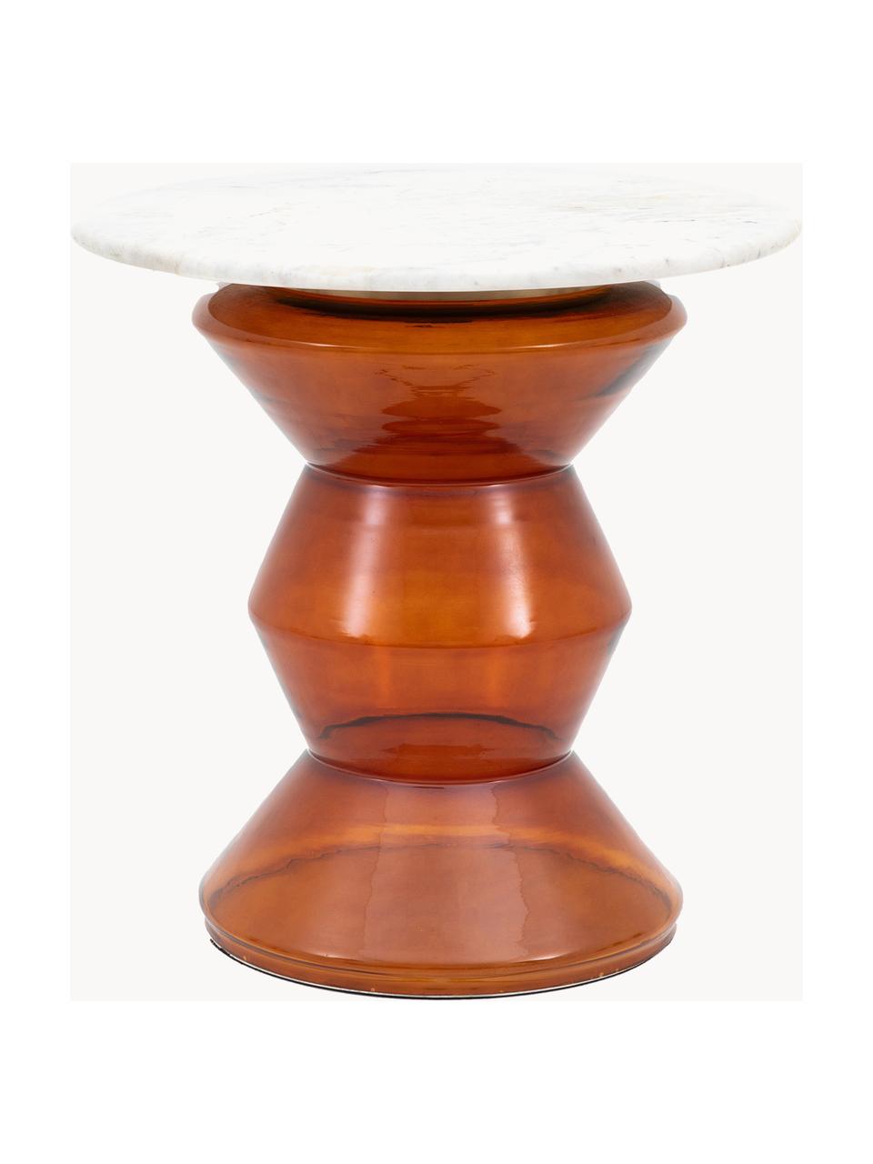 Ručne fúkaný sklenený odkladací stolík Turin, Biela, mramorovaná, oranžová, Ø 51 x V 51 cm