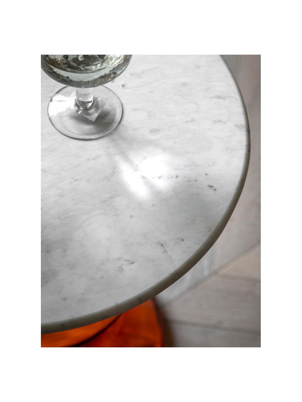 Ronde bijzettafel Turin van glas en marmer, mondgeblazen, Tafelblad: marmer, Frame: glas, gecoat aluminium, Wit, gemarmerd, oranje, Ø 51 x H 51 cm