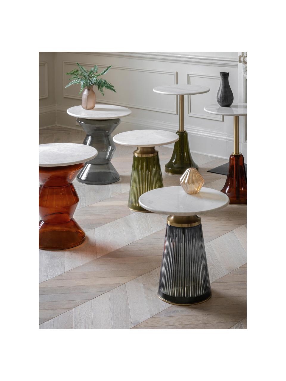 Tavolino rotondo in vetro soffiato e marmo Turin, Struttura: vetro, alluminio rivestit, Bianco marmorizzato, arancione, Ø 51 x Alt. 51 cm