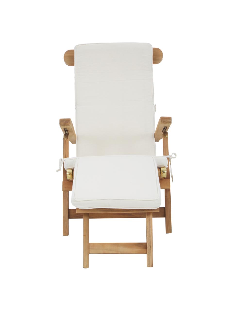 Liegestuhl Arrecife aus Teakholz mit Baumwoll-Polsterauflage, Teakholz, Cremeweiß, B 150 x H 80 cm