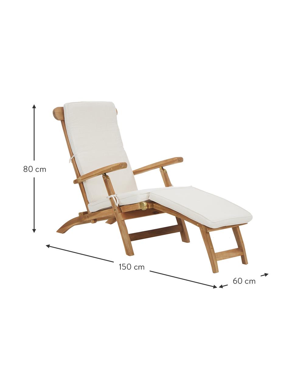 Sedia a sdraio in legno di teak con rivestimento in cotone Arrecife, Legno di teak, bianco crema, Larg. 150 x Alt. 80 cm