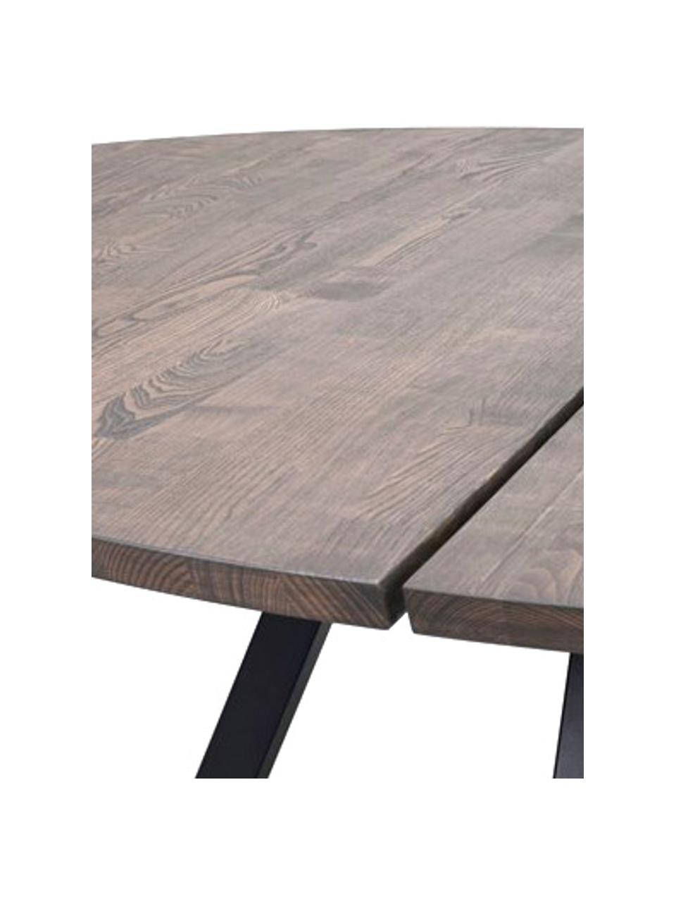 Tavolo da pranzo rotondo in legno massiccio di quercia Carradale, Ø 150 cm, Gambe: metallo verniciato a polv, Marrone scuro, nero, Ø 150 x Alt. 75 cm