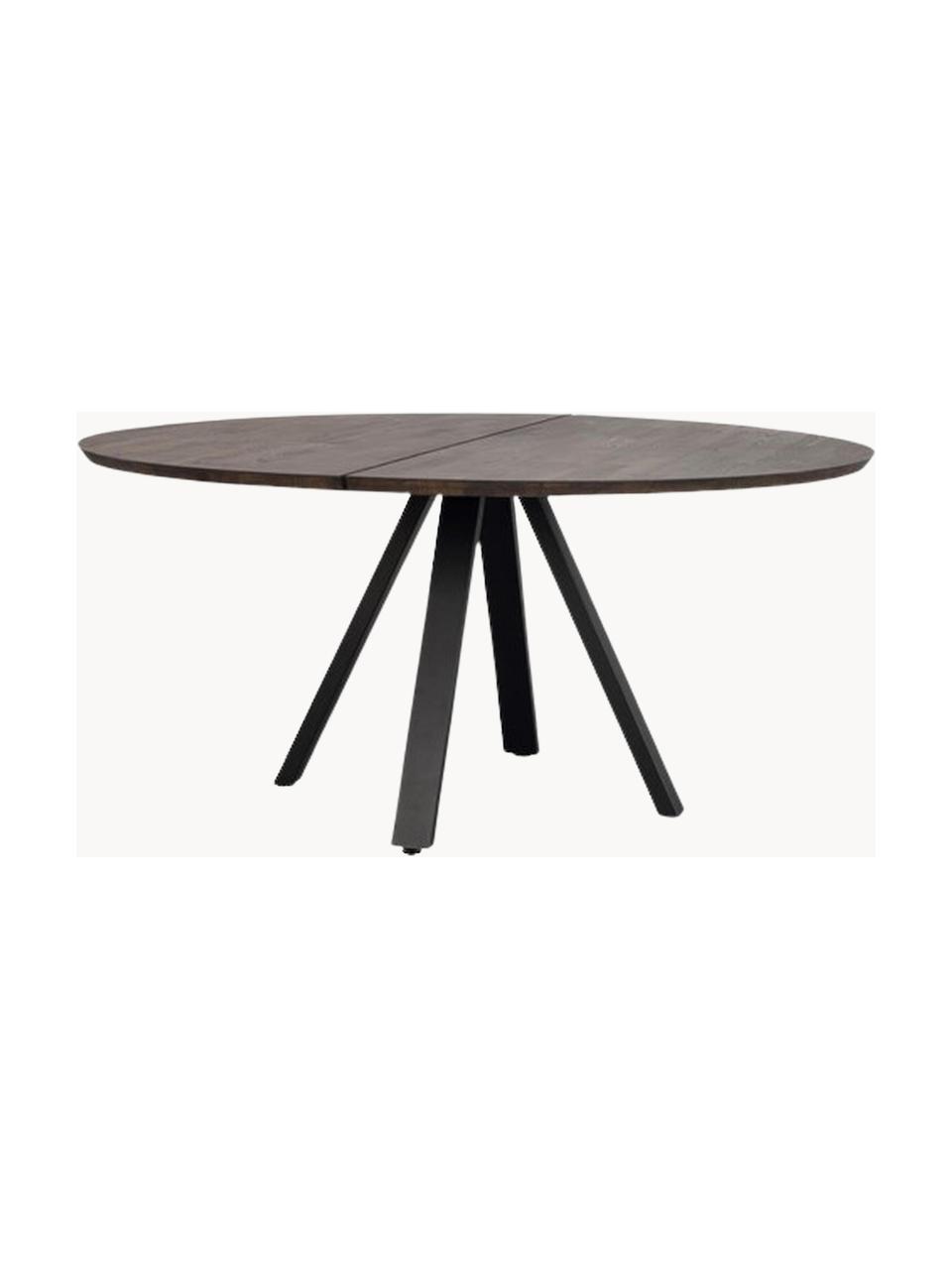 Tavolo da pranzo rotondo in legno massiccio di quercia Carradale, Ø 150 cm, Gambe: metallo verniciato a polv, Legno di quercia, nero, Ø 150 x Alt. 75 cm