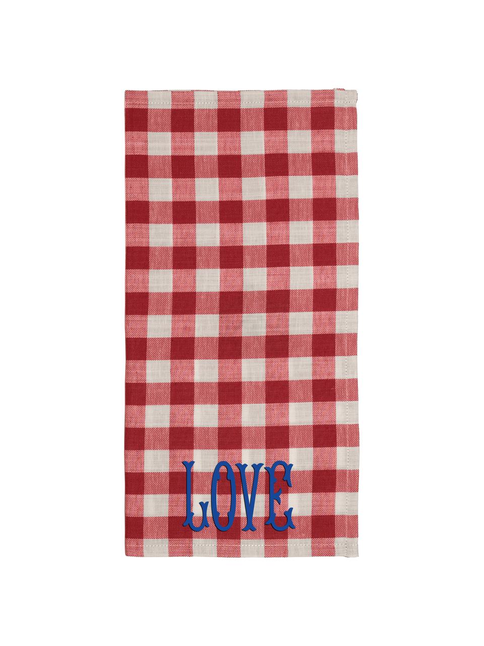 Baumwoll-Geschirrtücher Love mit Karomuster in Rot/Beige, 2 Stück, 84% Baumwolle, 16% Leinen, Rot, Beige, 45 x 45 cm