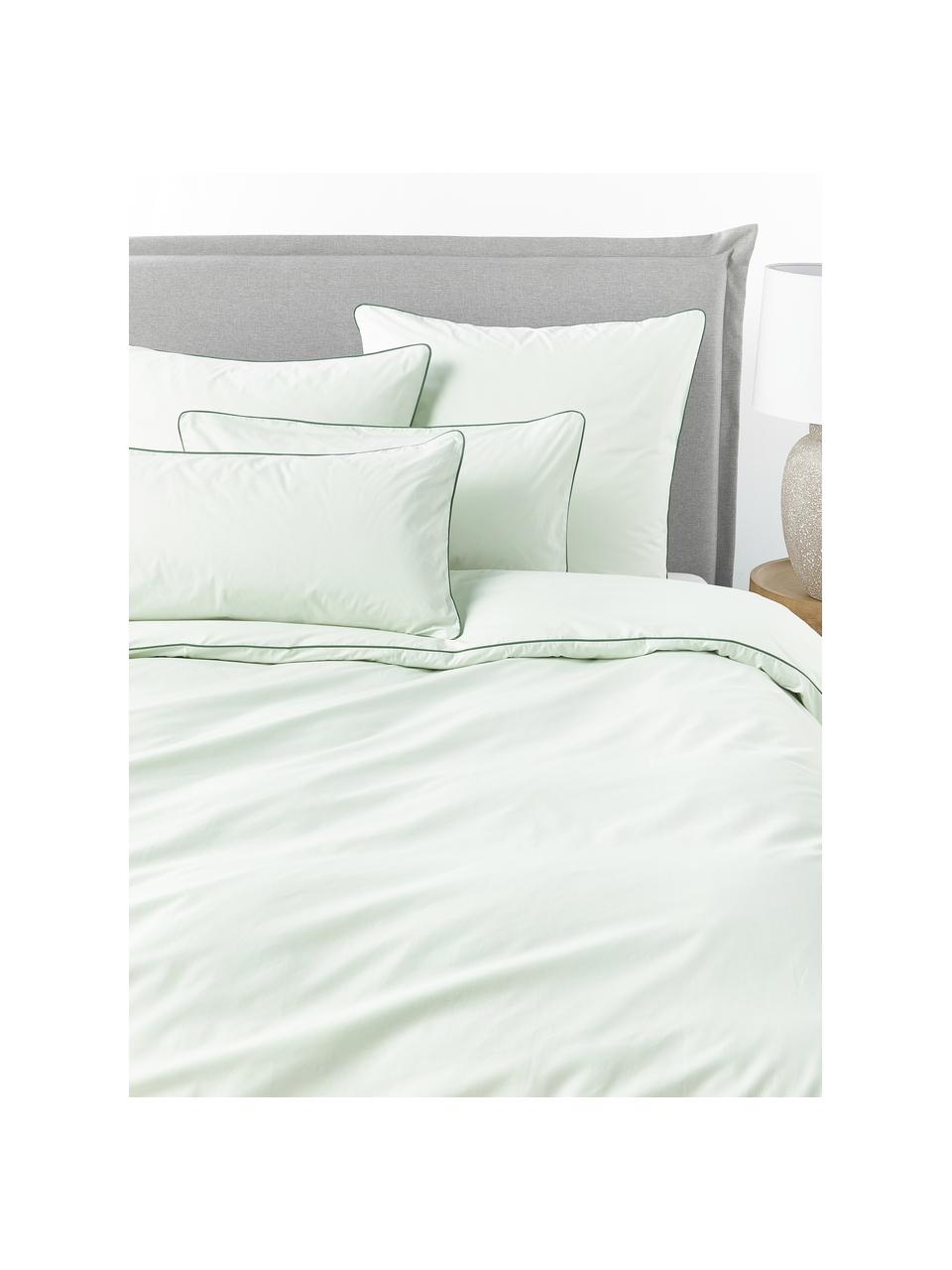 Housse de couette en percale de coton avec passepoil Daria, Vert sauge, vert, larg. 200 x long. 200 cm