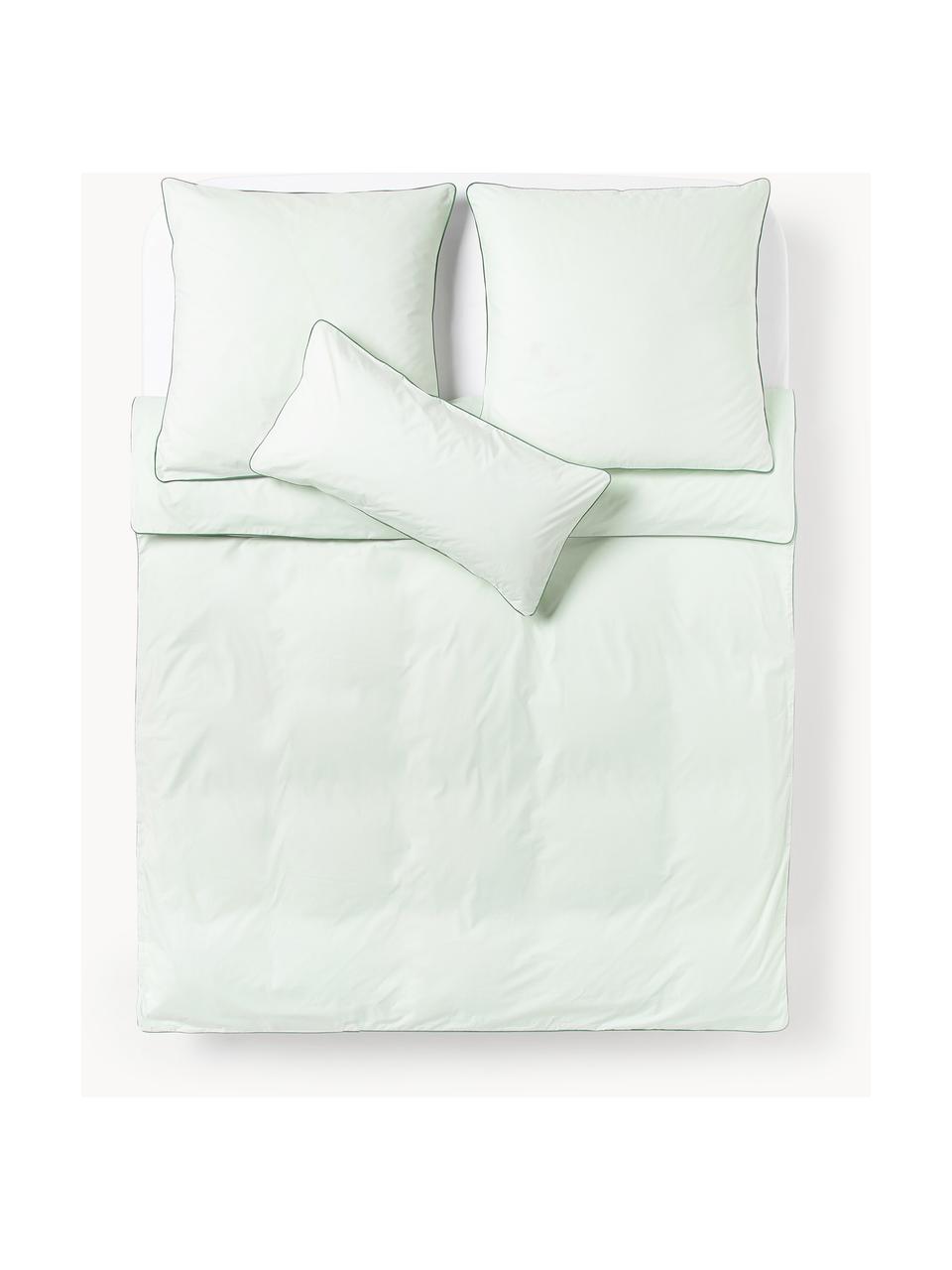 Housse de couette en percale de coton avec passepoil Daria, Vert sauge, vert, larg. 200 x long. 200 cm