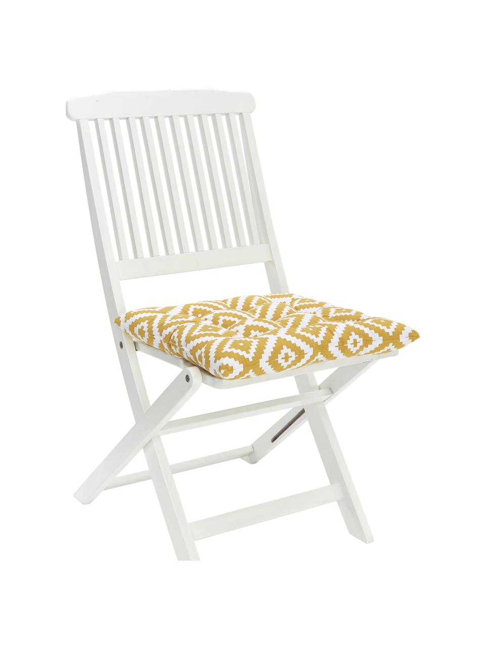 Cuscino sedia giallo/bianco Miami, Rivestimento: 100% cotone, Giallo, Larg. 40 x Lung. 40 cm