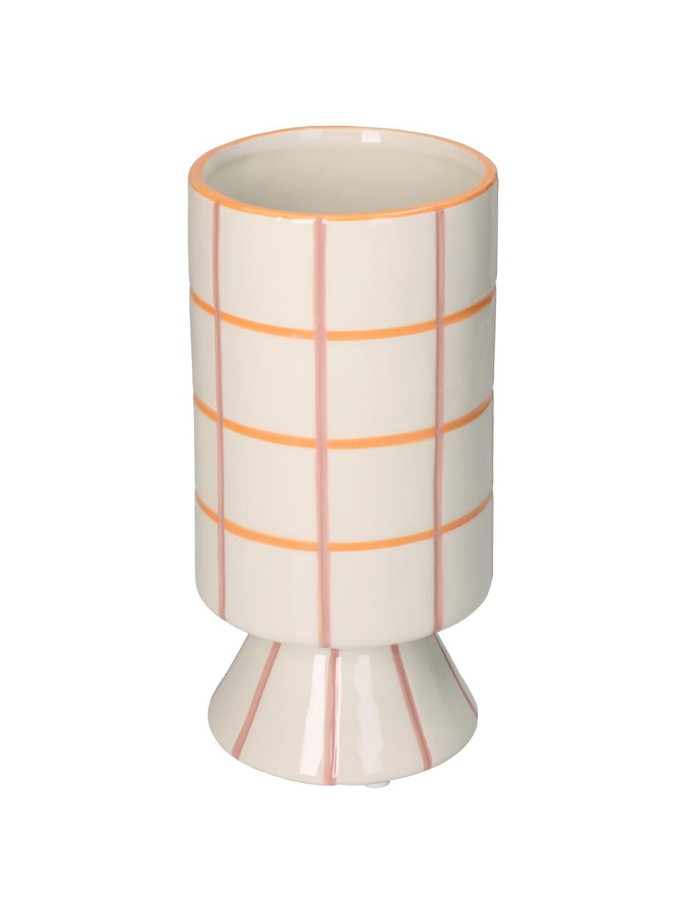 Vase design aspect carrelage Stripe, Dolomie, Blanc crème, orange, rose, Ø 11 x haut. 22 cm