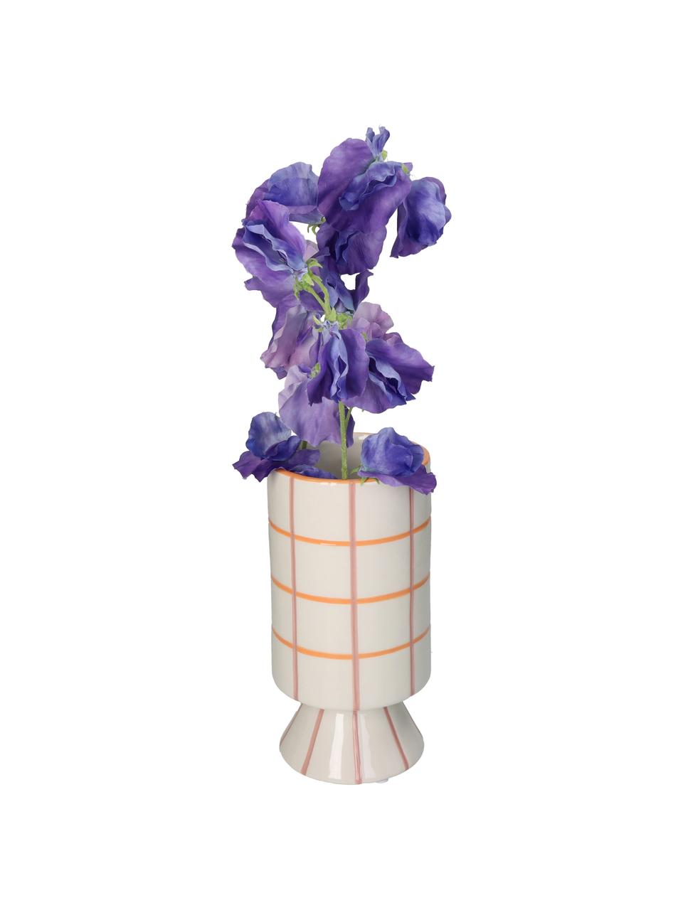 Design-Vase Stripe mit Fliesenoptik, Dolomitstein, Cremeweiss, Orange, Rosa, Ø 11 x H 22 cm