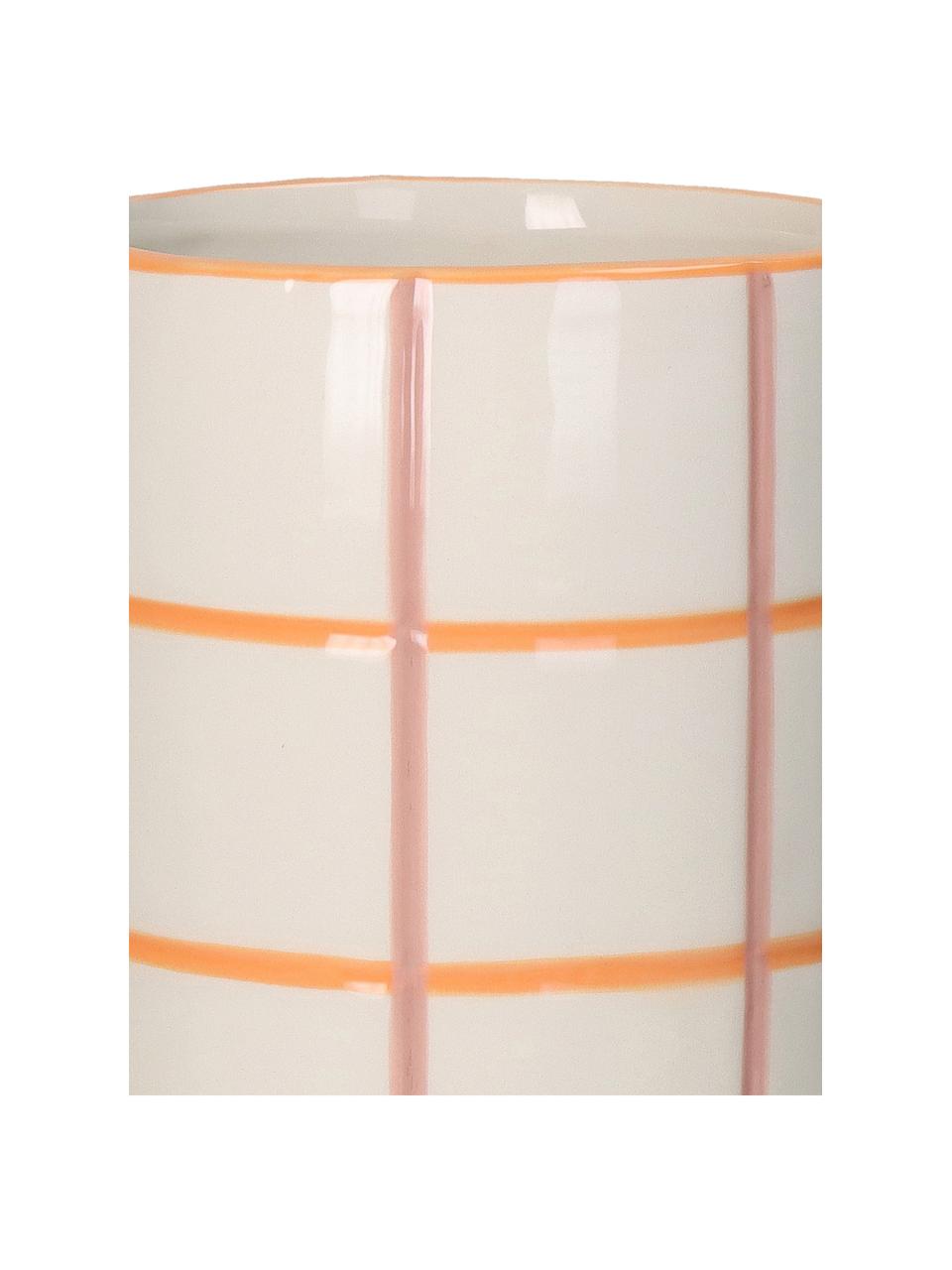 Vaso di design con effetto piastrelle Stripe, Pietra dolomitica, Bianco crema, arancione, rosa, Ø 11 x Alt. 22 cm