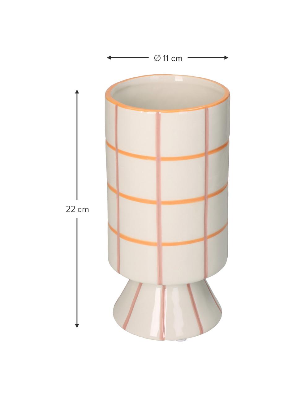 Vase design aspect carrelage Stripe, Dolomie, Blanc crème, orange, rose, Ø 11 x haut. 22 cm