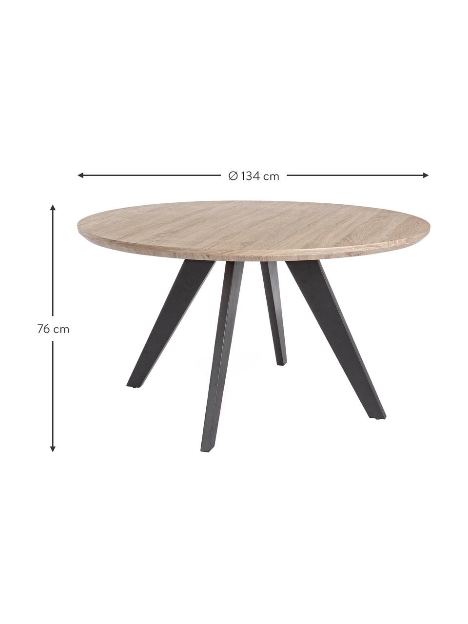 Runder Esstisch Henry, Ø 134 cm, Tischplatte: Mitteldichte Holzfaserpla, Beine: Metall, pulverbeschichtet, Eichenholzfurnier, Ø 134 x H 76 cm