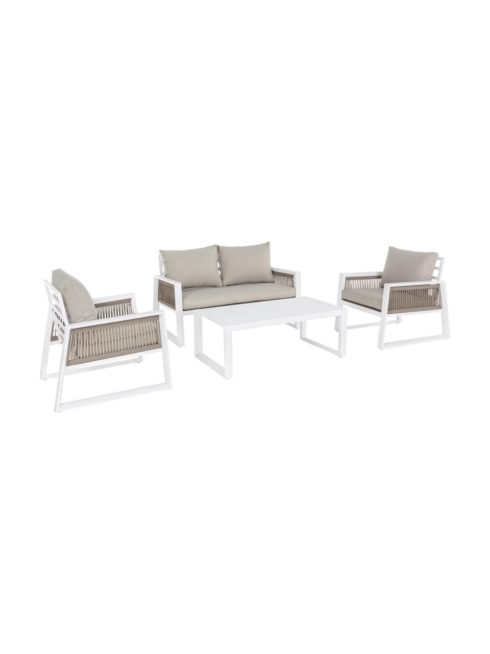 Garten-Lounge-Set Captiva in Beige/Weiß, 4-tlg., Bezug: Polyester, Gestell: Aluminium, pulverbeschich, Beige, Weiß, Set mit verschiedenen Größen