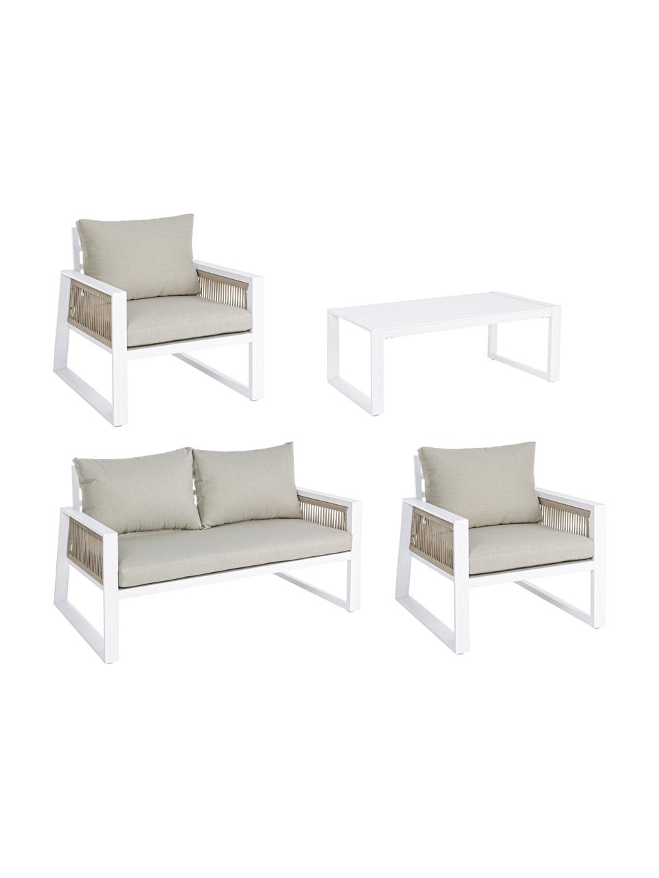 Garten-Lounge-Set Captiva in Beige/Weiss, 4-tlg., Bezug: Polyester, Gestell: Aluminium, pulverbeschich, Beige, Weiss, Set mit verschiedenen Grössen