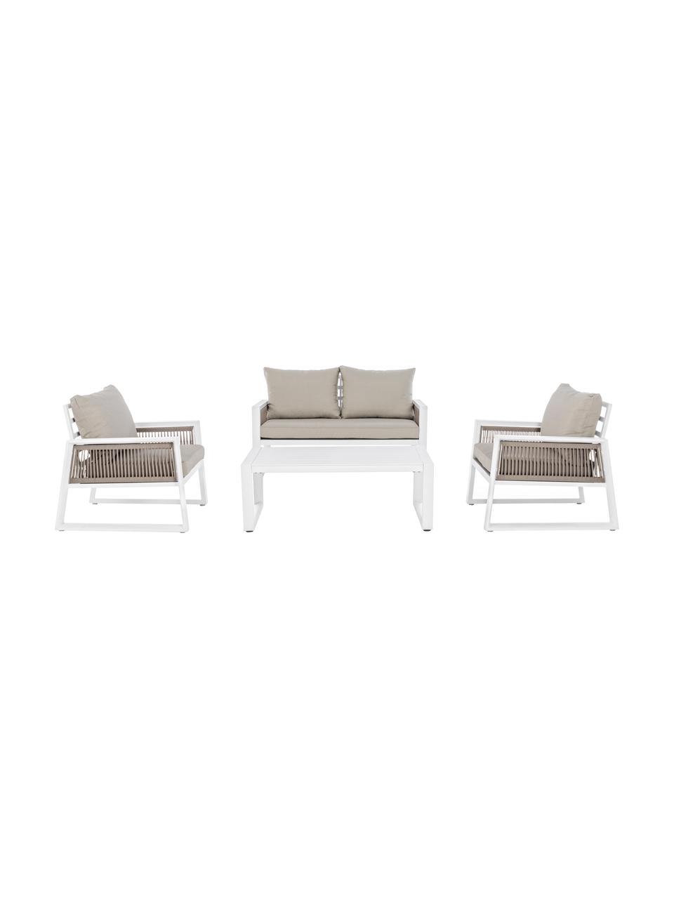 Garten-Lounge-Set Captiva in Beige/Weiss, 4-tlg., Bezug: Polyester, Gestell: Aluminium, pulverbeschich, Beige, Weiss, Set mit verschiedenen Grössen