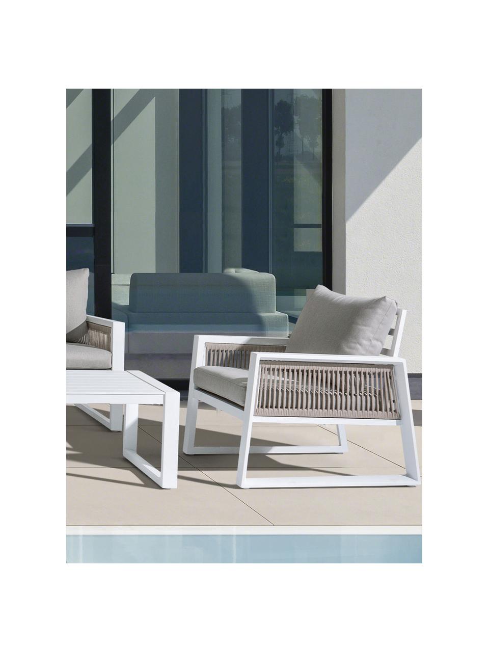 Tuin loungeset Captiva in beige/wit, 4-delig, Bekleding: polyester, Frame: gepoedercoat aluminium, Beige, wit, Set met verschillende formaten