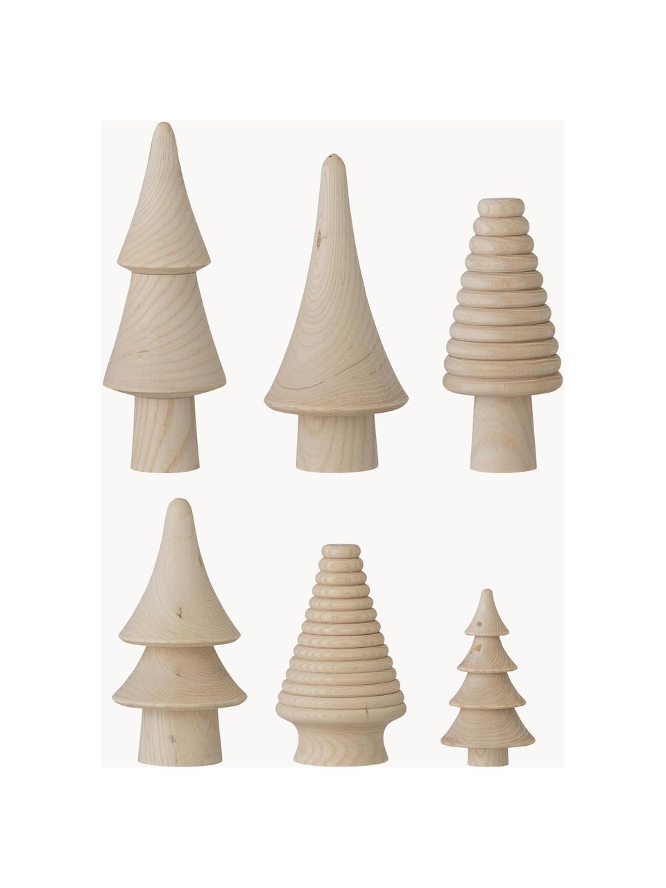 Decoratieve boompjes Rias, 6 stuks, Hout, Licht hout, Set met verschillende formaten