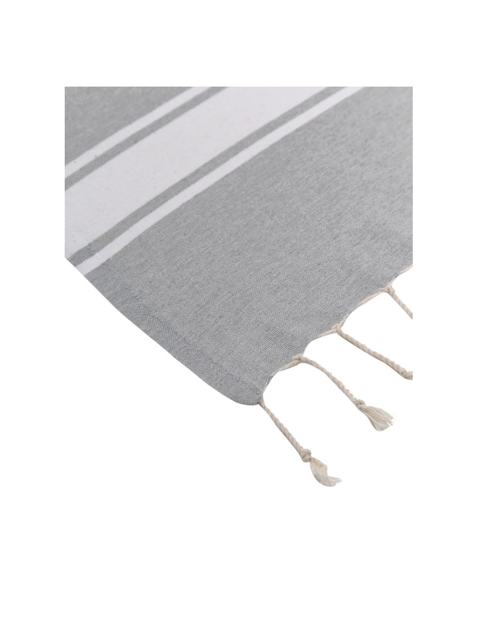 Fouta s proužky a třásněmi St Tropez, 100 % bavlna, Šedá, bílá, Š 100 cm, D 200 cm