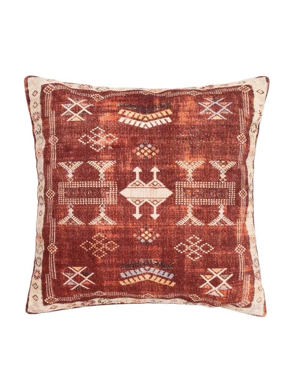 Kussenhoes Tanger met ethnopatroon in rood/beige, 100% katoen, Rood, beige, 45 x 45 cm