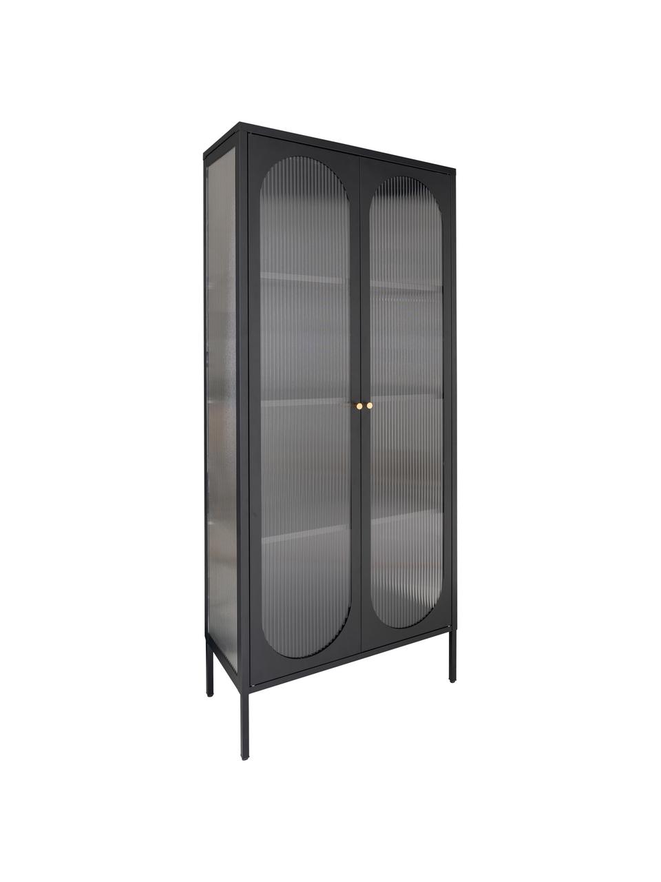 Vitrine Adelaide mit Rillenrelief, Eichenholz, schwarz lackiert, B 80 x H 180 cm