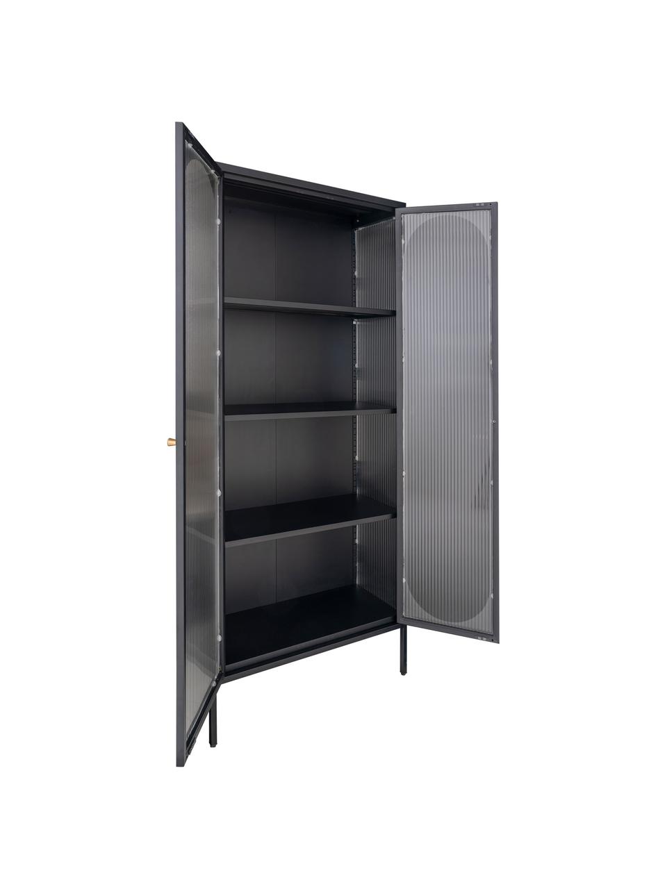 Vitrinekast Adelaide met groefreliëf, Eikenhoutkleurig, zwart gelakt, B 80 x H 180 cm