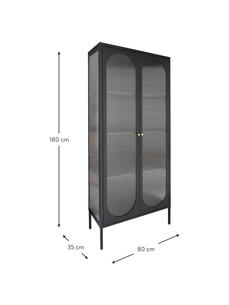 Vitrinekast Adelaide met groefreliëf, Eikenhoutkleurig, zwart gelakt, B 80 x H 180 cm