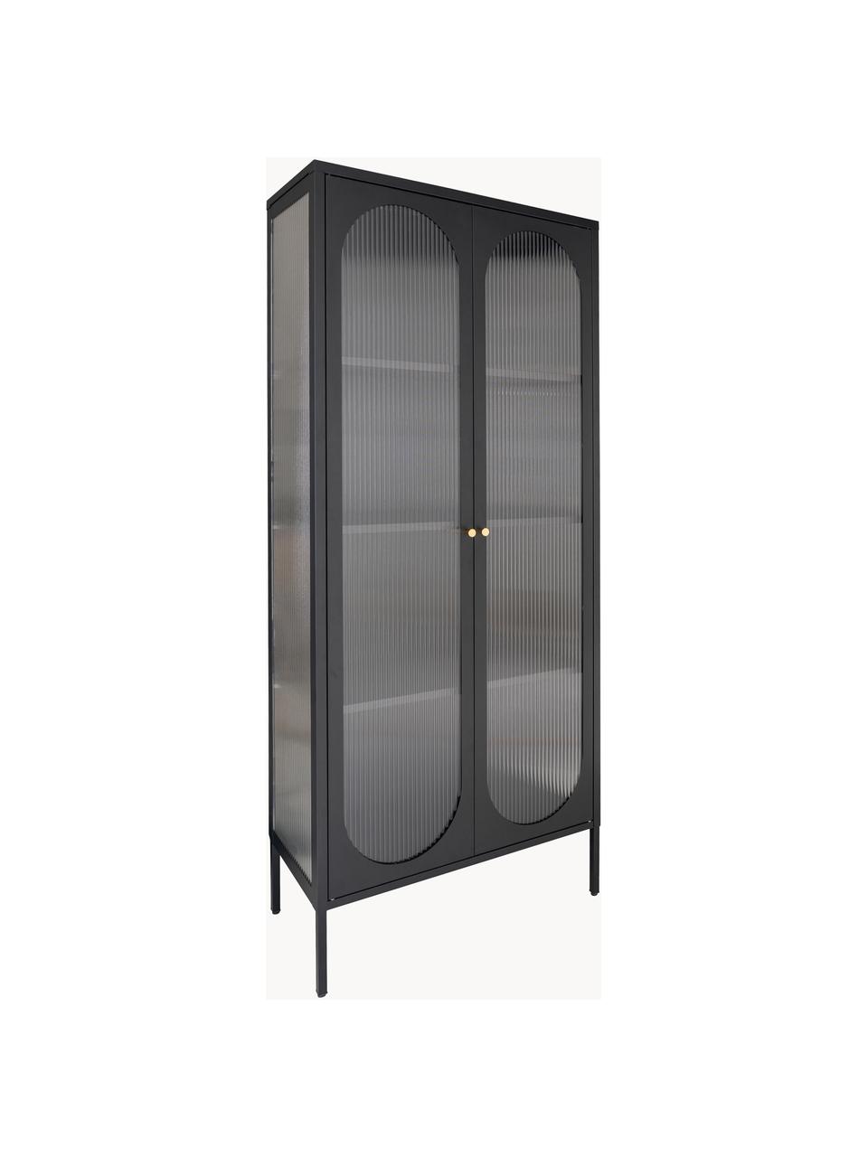 Eikenhouten vitrine Adelaide met gegroefd glas, Eikenhoutkleurig, zwart gelakt, B 80 x H 180 cm