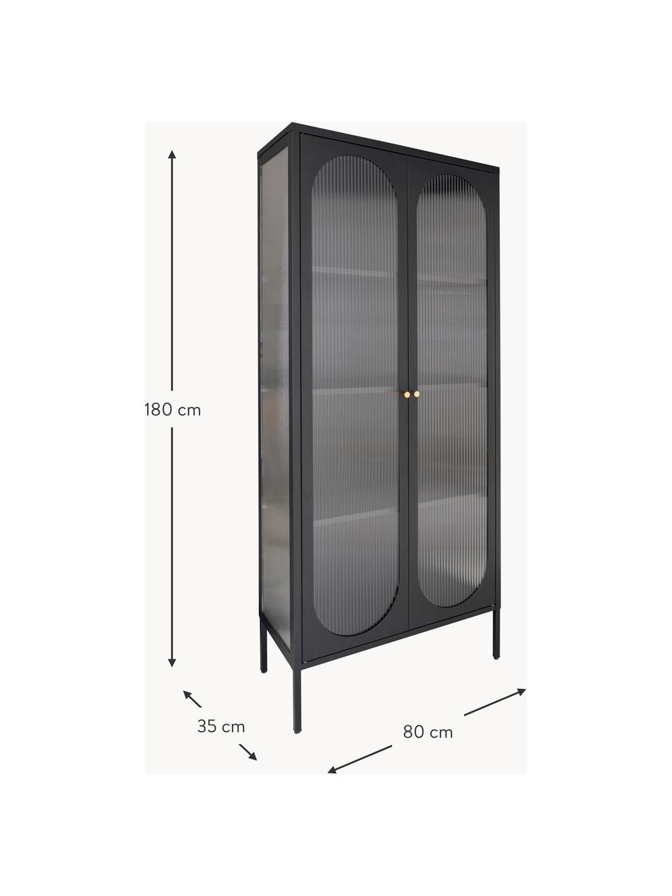 Eichenholz-Vitrine Adelaide mit Rillenglas, Eichenholz, schwarz lackiert, B 80 x H 180 cm