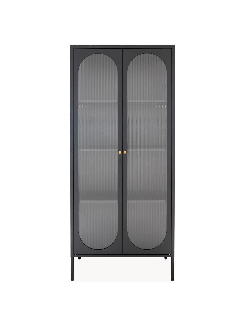 Eichenholz-Vitrine Adelaide mit Rillenglas, Eichenholz, schwarz lackiert, B 80 x H 180 cm