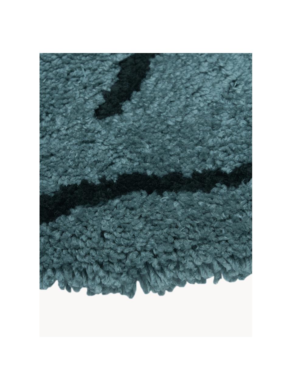 Tapis rond à poils longs tufté à la main Davin, Bleu pétrole, noir, Ø 120 cm (taille S)