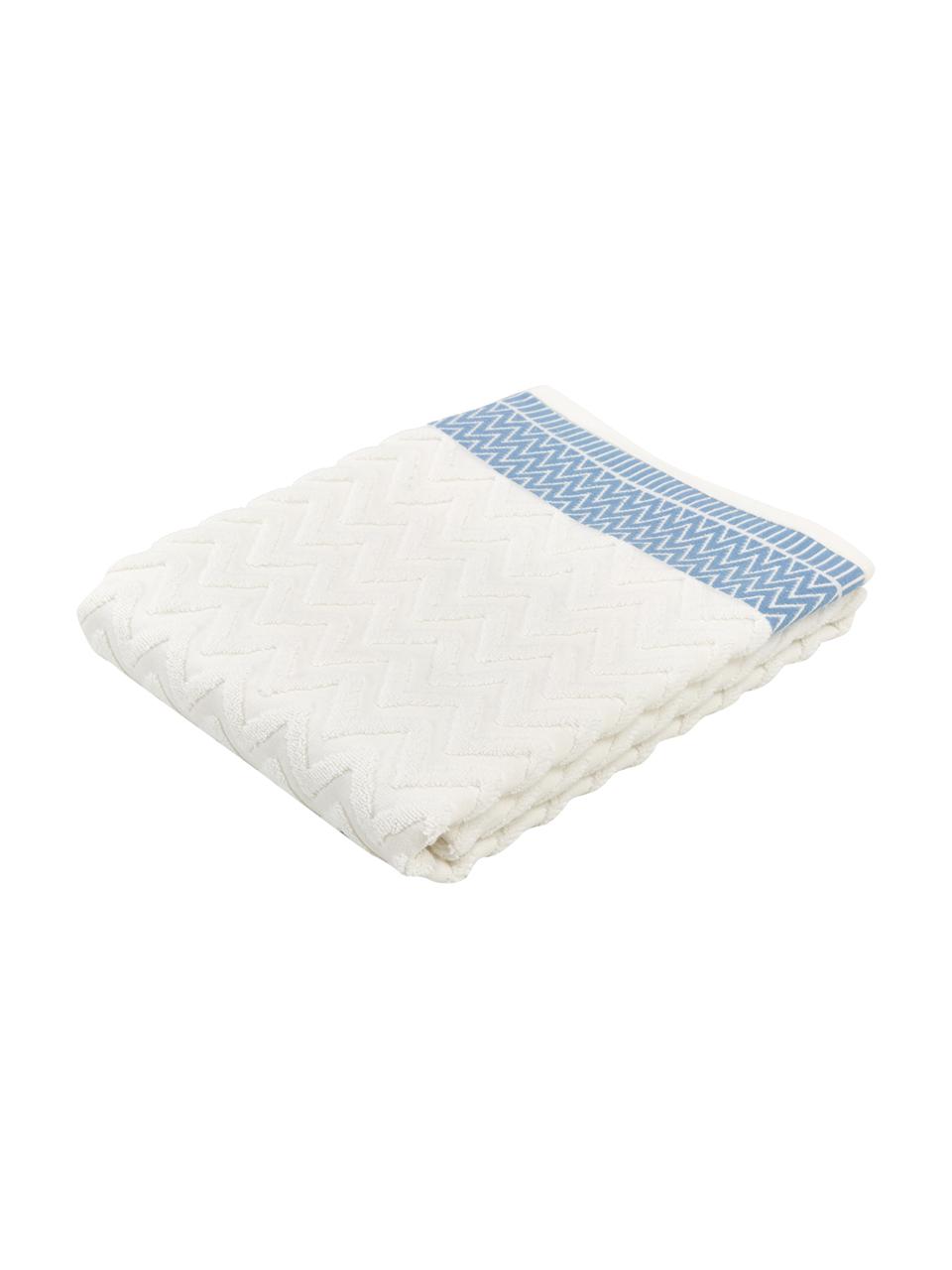 Asciugamano in cotone con motivo a rilievo Karma, 100% cotone
Qualità pesante, 600 g/m2, Bianco, blu, Telo bagno, Larg. 90 x Lung. 150 cm