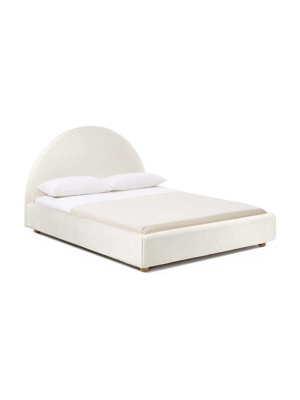Cama tapizada en tejido bouclé Ebba, Tapizado: borreguillo (100% poliést, Estructura: madera de pino maciza y p, Patas: madera de pino macizo, Bouclé blanco crema, An 140 x L 200 cm