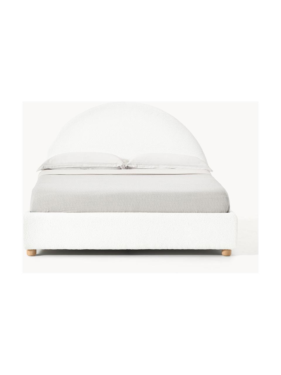 Cama tapizada en borreguillo Ebba, Funda: borreguillo (100% poliést, Patas: metal con pintura en polv, Patas: madera de pino macizo Est, Borreguillo blanco, An 140 x L 200 cm