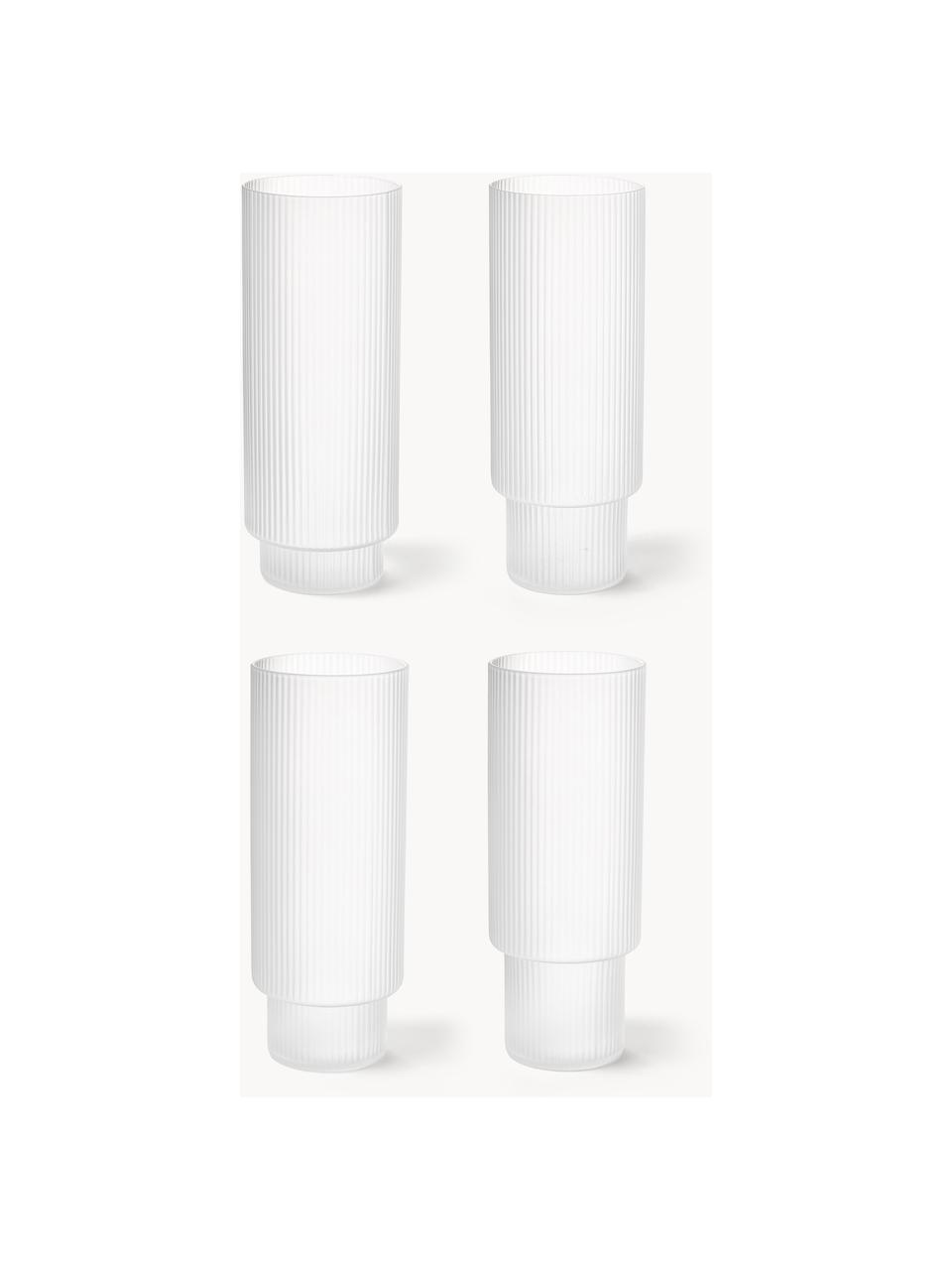 Set di 4 bicchieri da long drink in vetro soffiato millerighe Ripple, Vetro soffiato, Semi trasparente opaco, Ø 6 x Alt. 14 cm, 300 ml