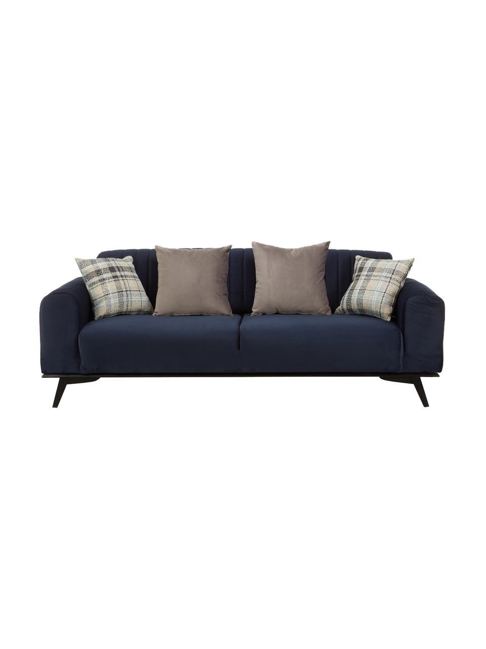 Sofa rozkładana z aksamitu Lisa (3-osobowa), Tapicerka: 100% aksamit poliestrowy, Stelaż: drewno brzozowe, płyta wi, Nogi: drewno naturalne, Niebieski, S 220 x G 92 cm