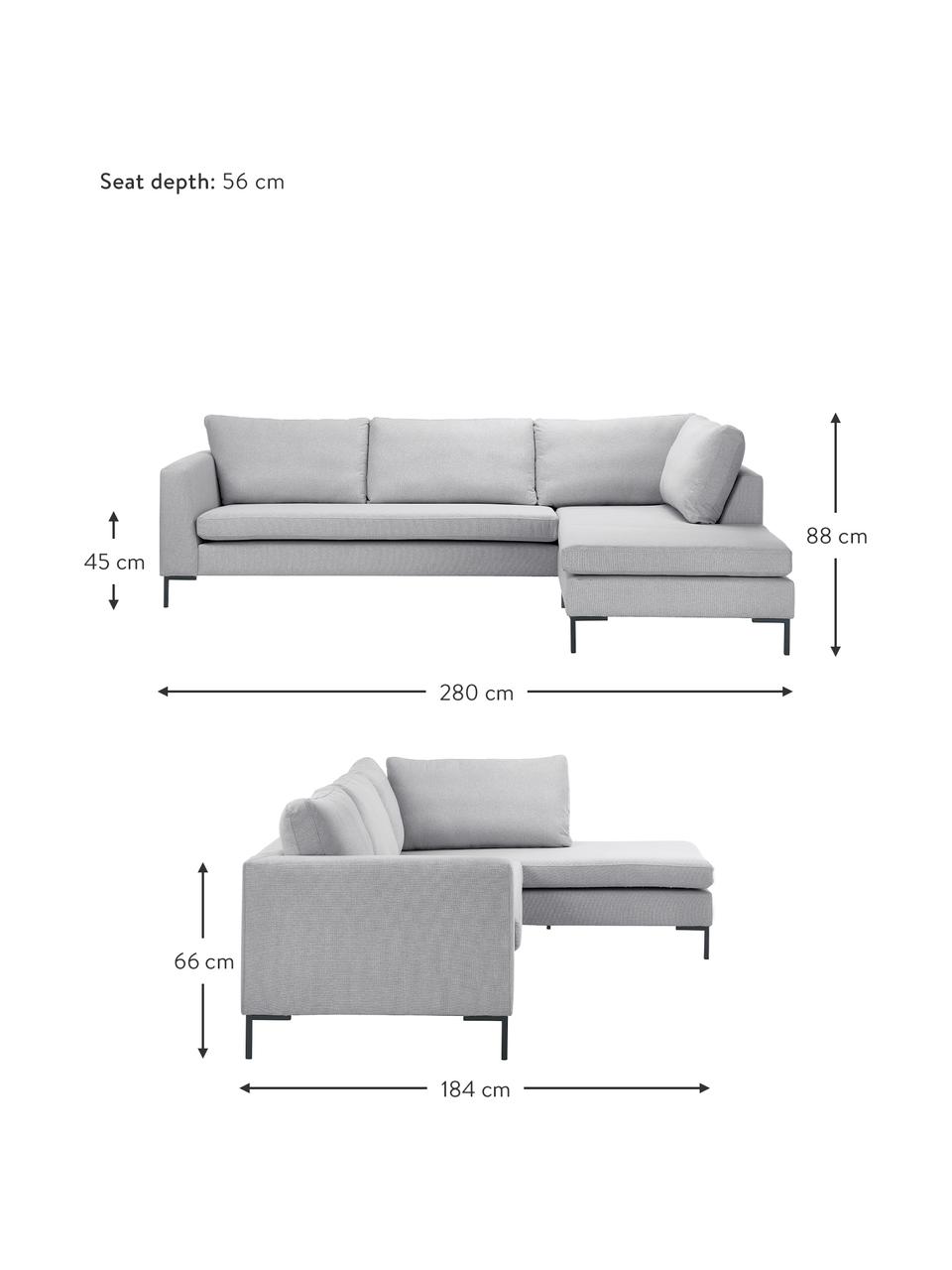 Ecksofa Luna, Bezug: 100% Polyester Der hochwe, Gestell: Massives Buchenholz, Webstoff Hellgrau, B 280 x T 184 cm, Eckteil rechts