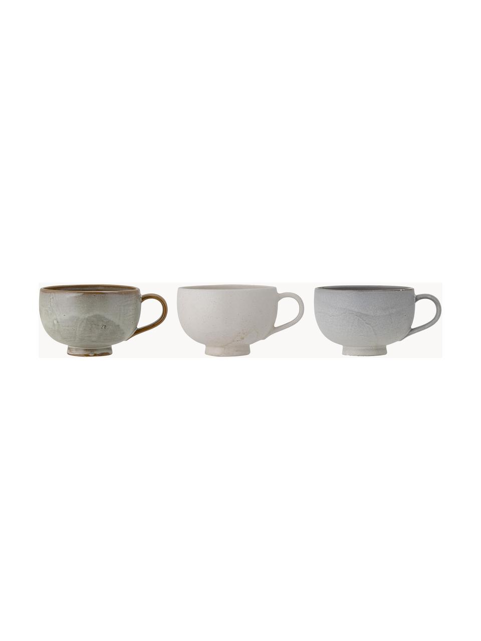 Tasses faites main Lila, 3 élém., Grès cérame, Vert, blanc, gris, Ø 10 x haut. 7 cm, 250 ml