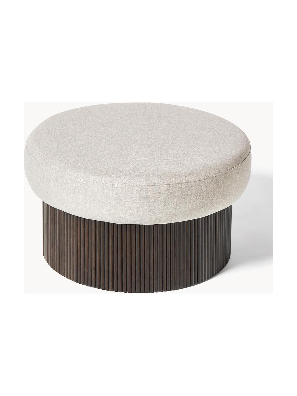 Pouf con vano contenitore Nala, Rivestimento: 100% poliestere Con 40.00, Struttura: legno di frassino Il mate, Tessuto beige, legno scuro, Ø 82 x Alt. 46 cm