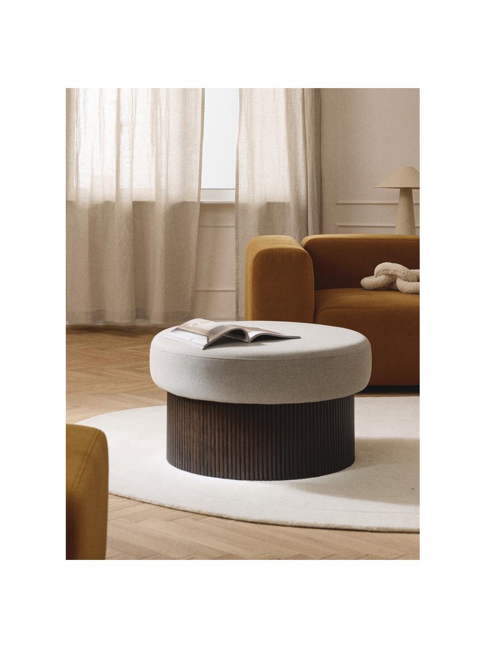 Pouf con vano contenitore Nala, Rivestimento: 100% poliestere Con 40.00, Struttura: legno di frassino Il mate, Tessuto beige, legno scuro, Ø 82 x Alt. 46 cm