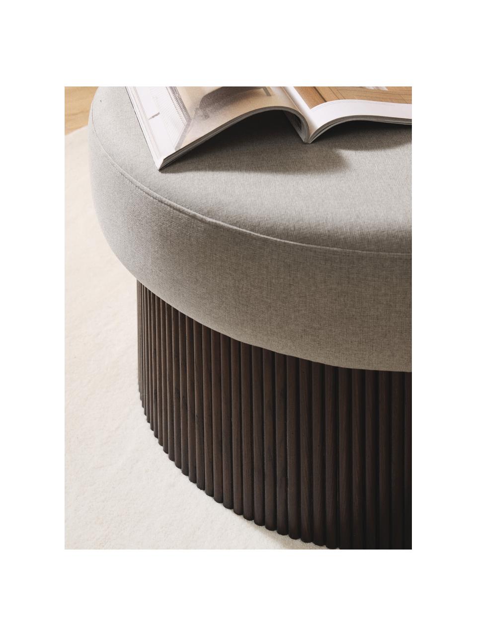 Pouf con vano contenitore Nala, Rivestimento: 100% poliestere Con 40.00, Struttura: legno di frassino Il mate, Tessuto beige, legno scuro, Ø 82 x Alt. 46 cm