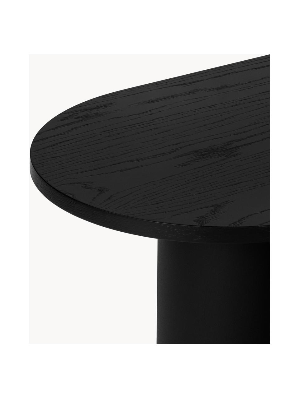 Tavolino ovale in legno Looi, Struttura: metallo verniciato a polv, Nero, Larg. 115 x Prof. 37 cm