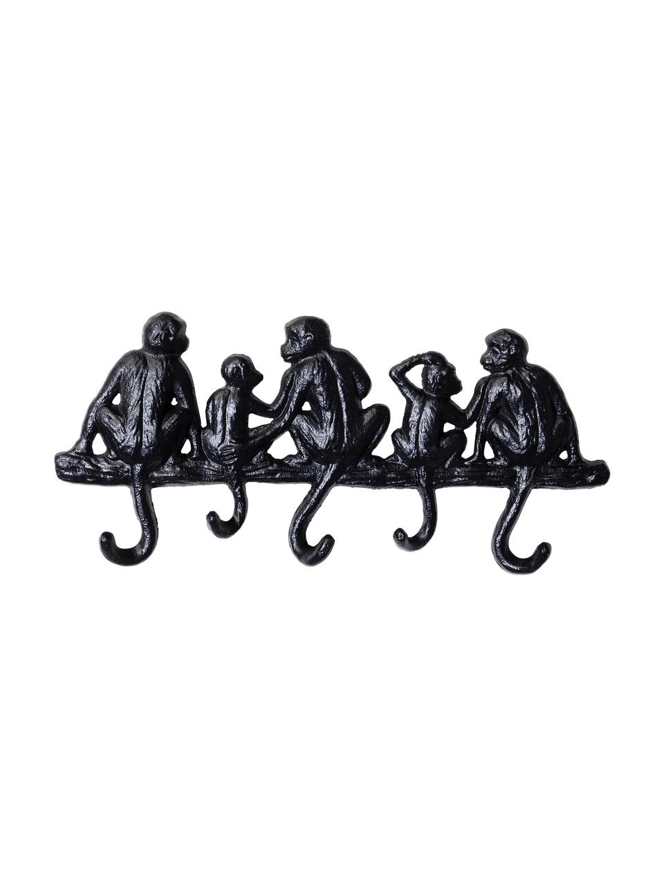 Malý černý nástěnný věšák Monkey, Kov s práškovým nástřikem, Černá, Š 31 cm, V 14 cm