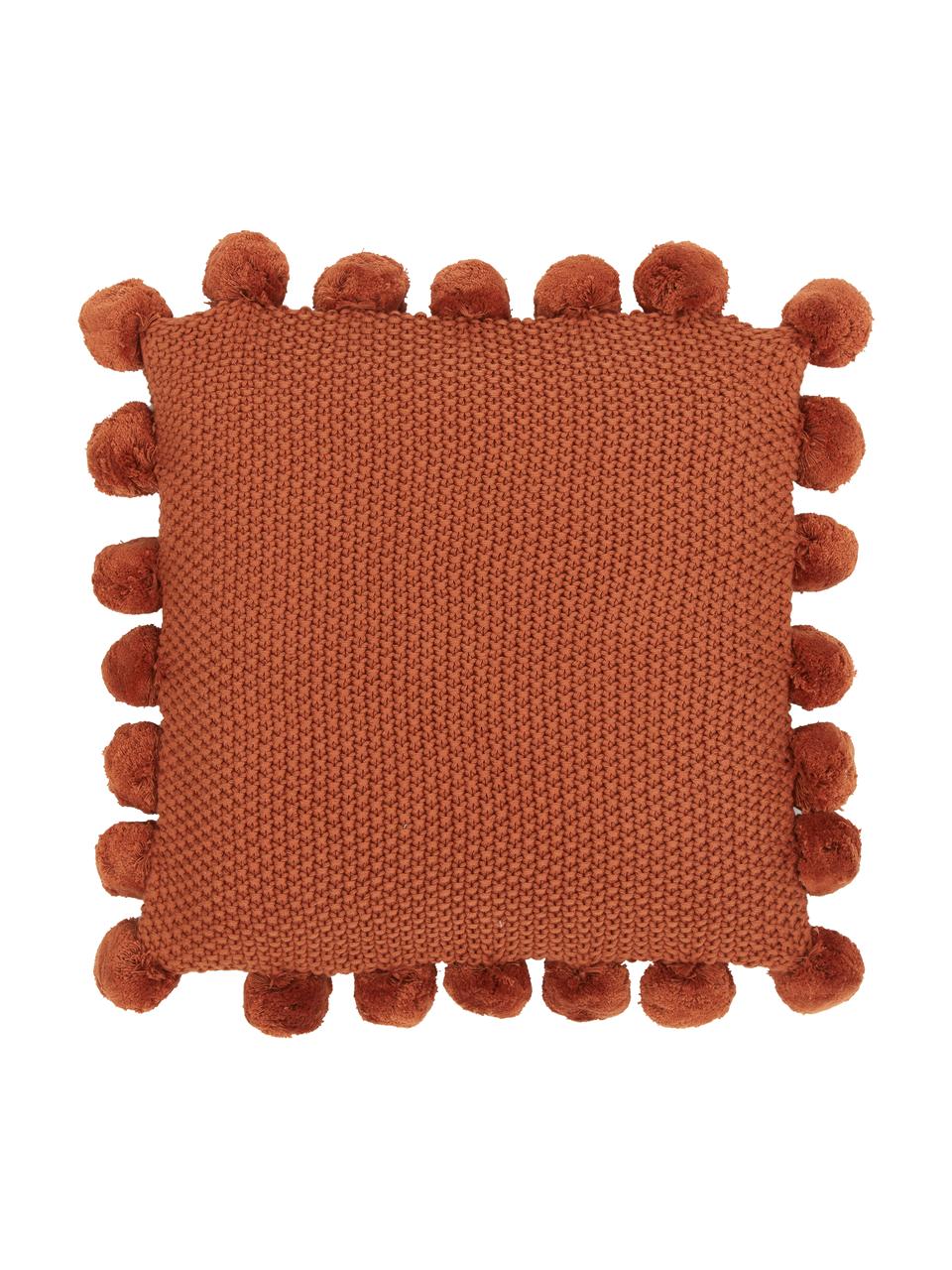 Funda de cojín de punto con pompones Molly, 100% algodón, Terracota, An 40 x L 40 cm