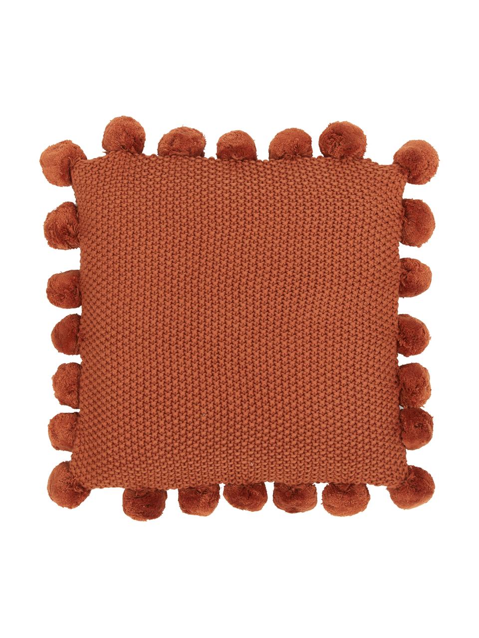 Pletený povlak na polštář s bambulkami Molly, 100% bavlna, Terakotová, Š 40 cm, D 40 cm