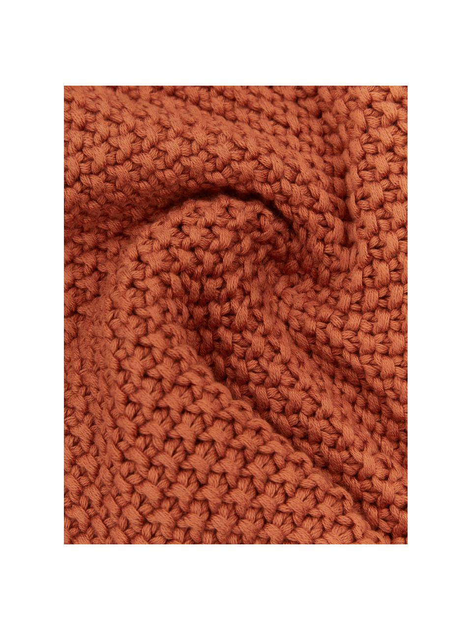 Federa arredo a maglia color ruggine con pompon Molly, 100% cotone, Terracotta, Larg. 40 x Lung. 40 cm
