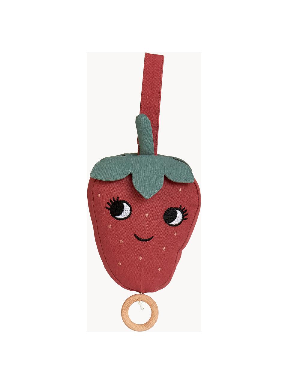 Mobile musical artisanal Strawberry, 100 % coton, Pourpre, vert sauge, larg. 16 x haut. 17 cm